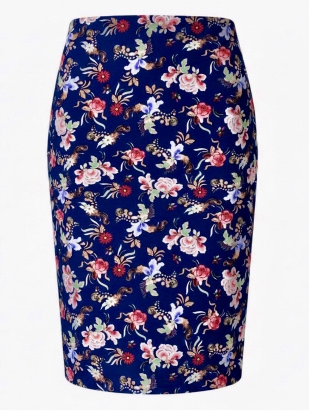 Philosophy Pencil Skirt 4 Navy Floral Knit Stretch Knee Length Business Casual